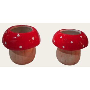 Ceramic Mushroom Planters 4"x4" Red/White/Tan Decor New
